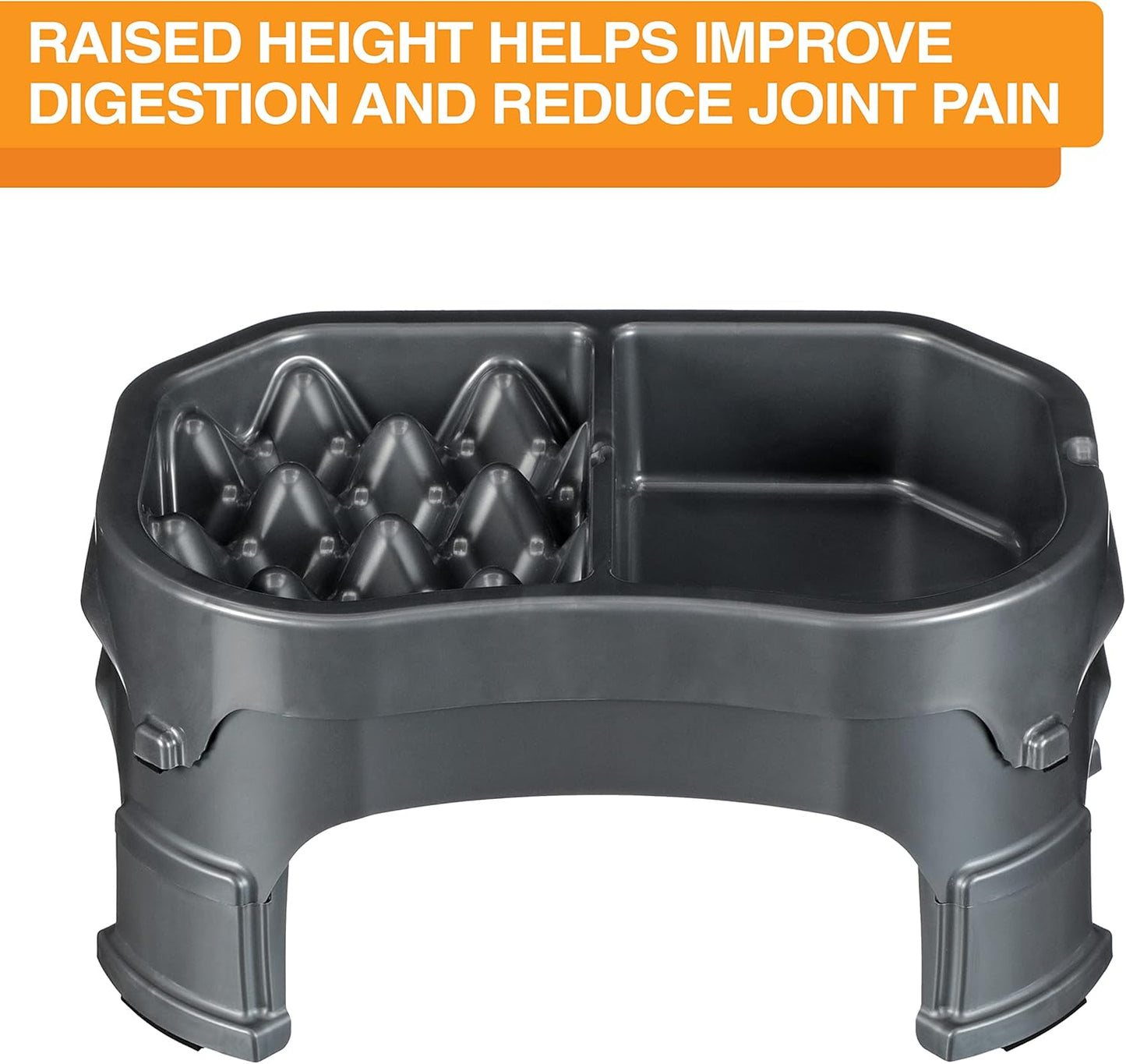 – Neater Raised Slow Feeder Dog Bowl – Elevated and Adjustable Food Height - (Double Diner, Gunmetal)