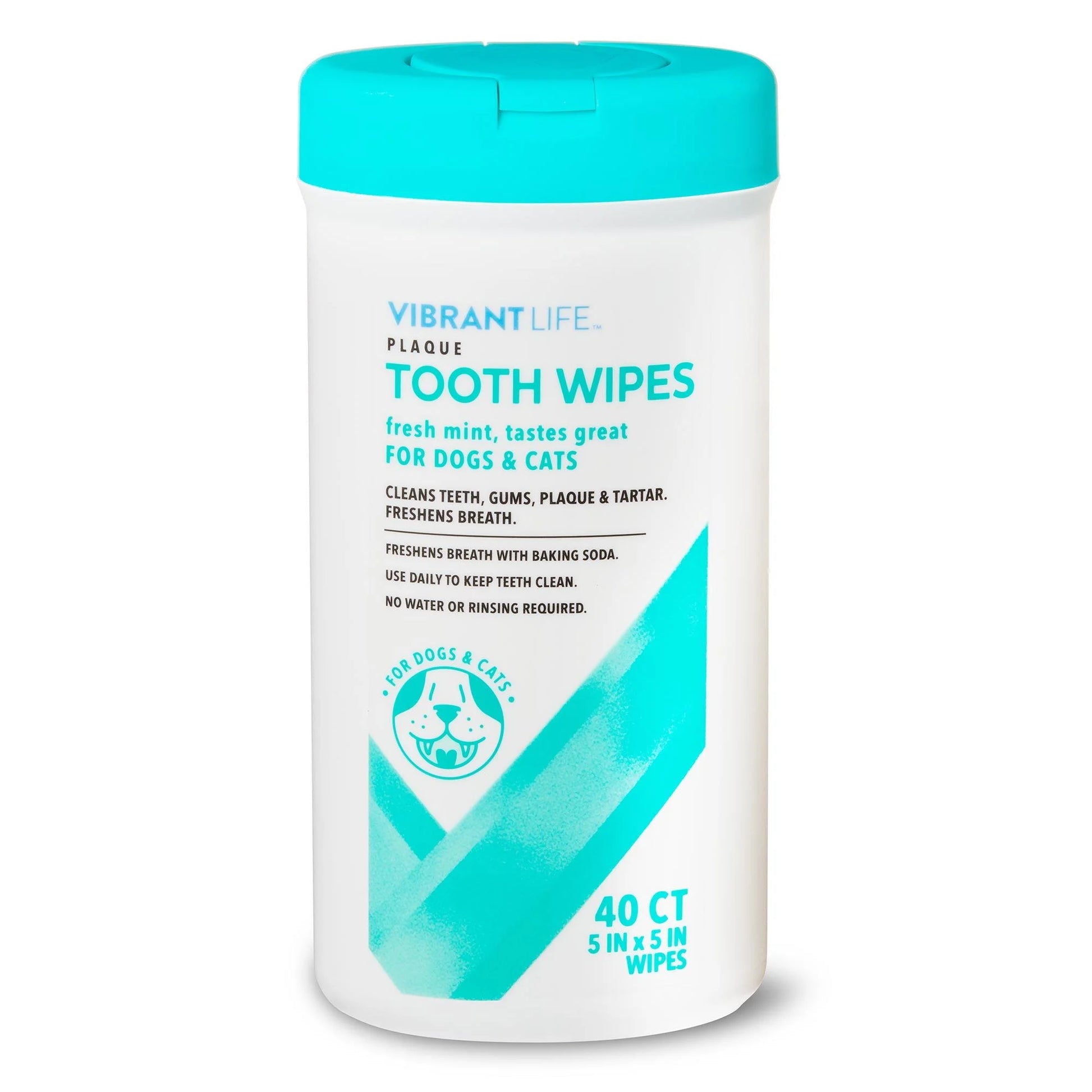 (5 Pack)  Plaque Tooth Wipes for Cats & Dogs, Soft and Gentle, Fresh Mint Flavor, 40 Count, Daily Oral Care for Pets, Pet Health Supplies