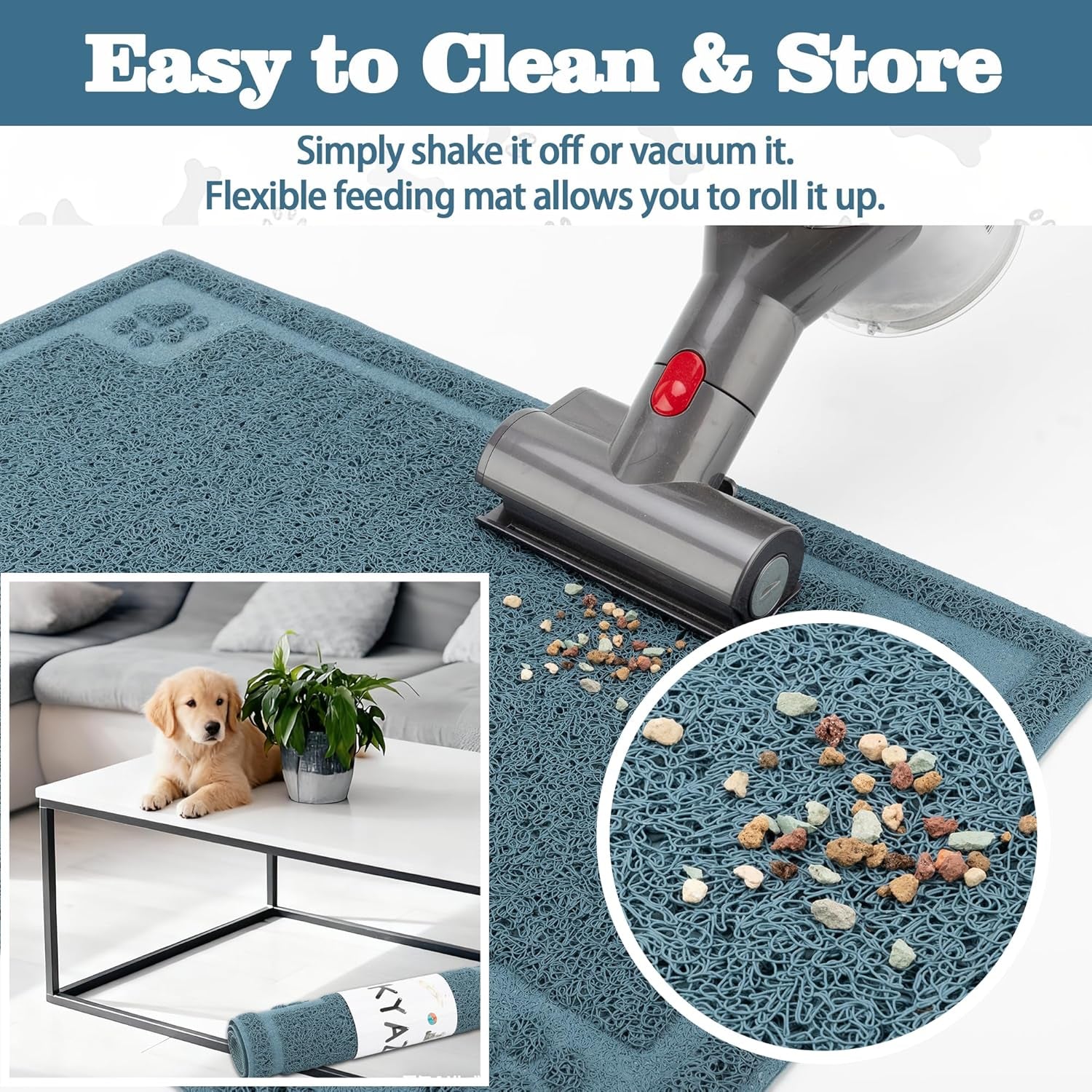 Pet Feeding Mat Large for Dogs and Cats,24"×16" Flexible and Easy to Clean Feeding Mat,Best for Non Slip Waterproof Feeding Mat. (Silver Blue)