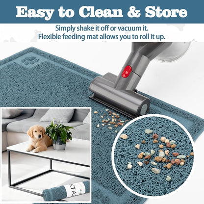 Pet Feeding Mat Large for Dogs and Cats,24"×16" Flexible and Easy to Clean Feeding Mat,Best for Non Slip Waterproof Feeding Mat. (Silver Blue)