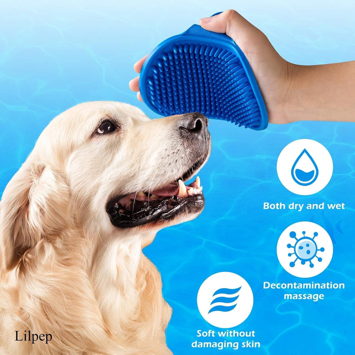 Dog Grooming Brush,  Pet Shampoo Bath Brush Soothing Massage Rubber Comb with Adjustable Ring Handle for Long Short Haired Dogs and Cats (Yellow, Pack of 1)