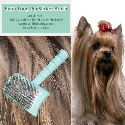 Grooming Brush for Dogs, Cats Shedding Hair Supplies, Removing Hair Comb for Pet Long Hair Green