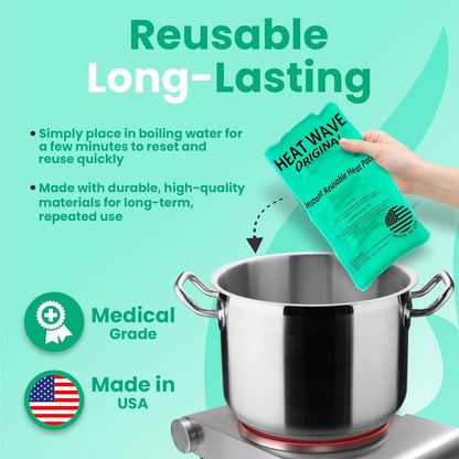 Instant Heat Packs Medium (5×9”)- Medical Grade Reusable Green 1-Pack Fast and HOT - Made in USA for Muscle Aches, Back, Arm, Shoulder, Pain Relief, Warmth on the Go; Heating Pad Click Heat