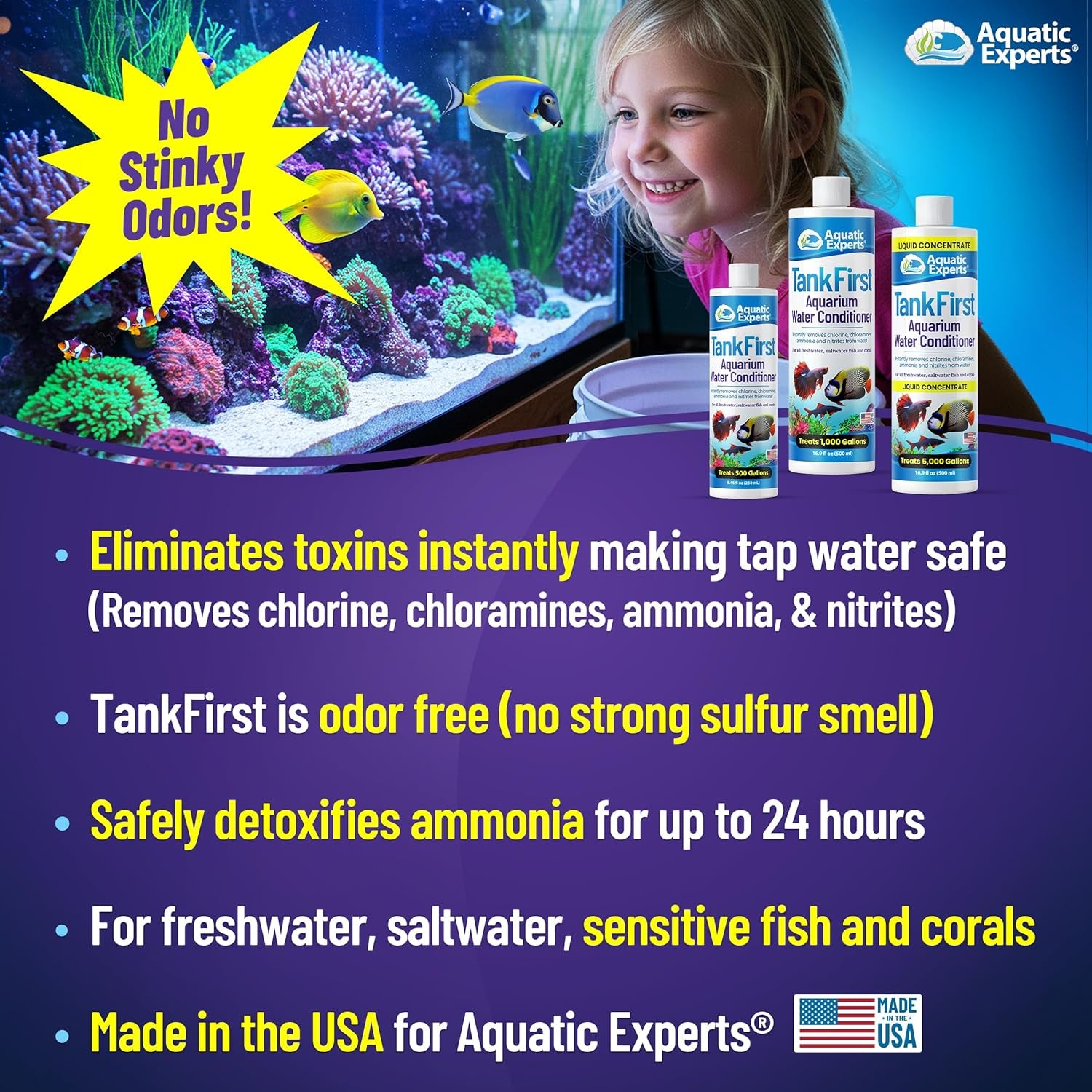 Tankfirst Complete Aquarium Water Conditioner - Fish Water Conditioner, Instantly Removes Chlorine, Chloramines, and Detoxifies Ammonia from Fish Tank (Tankfirst Concentrate, 500 Ml)