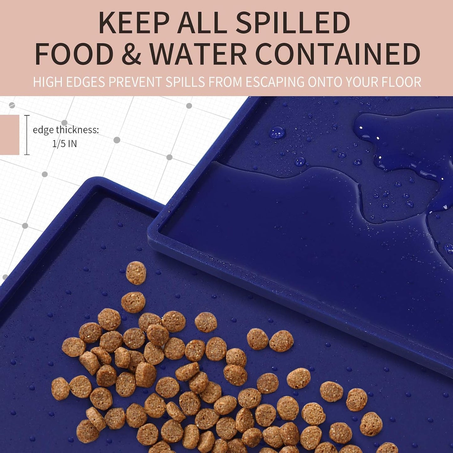 Silicone Dog Food Mat - Waterproof Dog Bowl Mats for Food and Water Bowls, Raised Edges Non-Slip Cat Food Mat, BPA Free Pet Mats for Dog Bowls (Small, Navy)