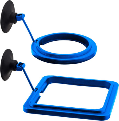 2 Pack Fish Feeding Ring, Aquarium Fish Floating Food Feeder, Square and round Feeder Circle with Suction Cup(Blue)