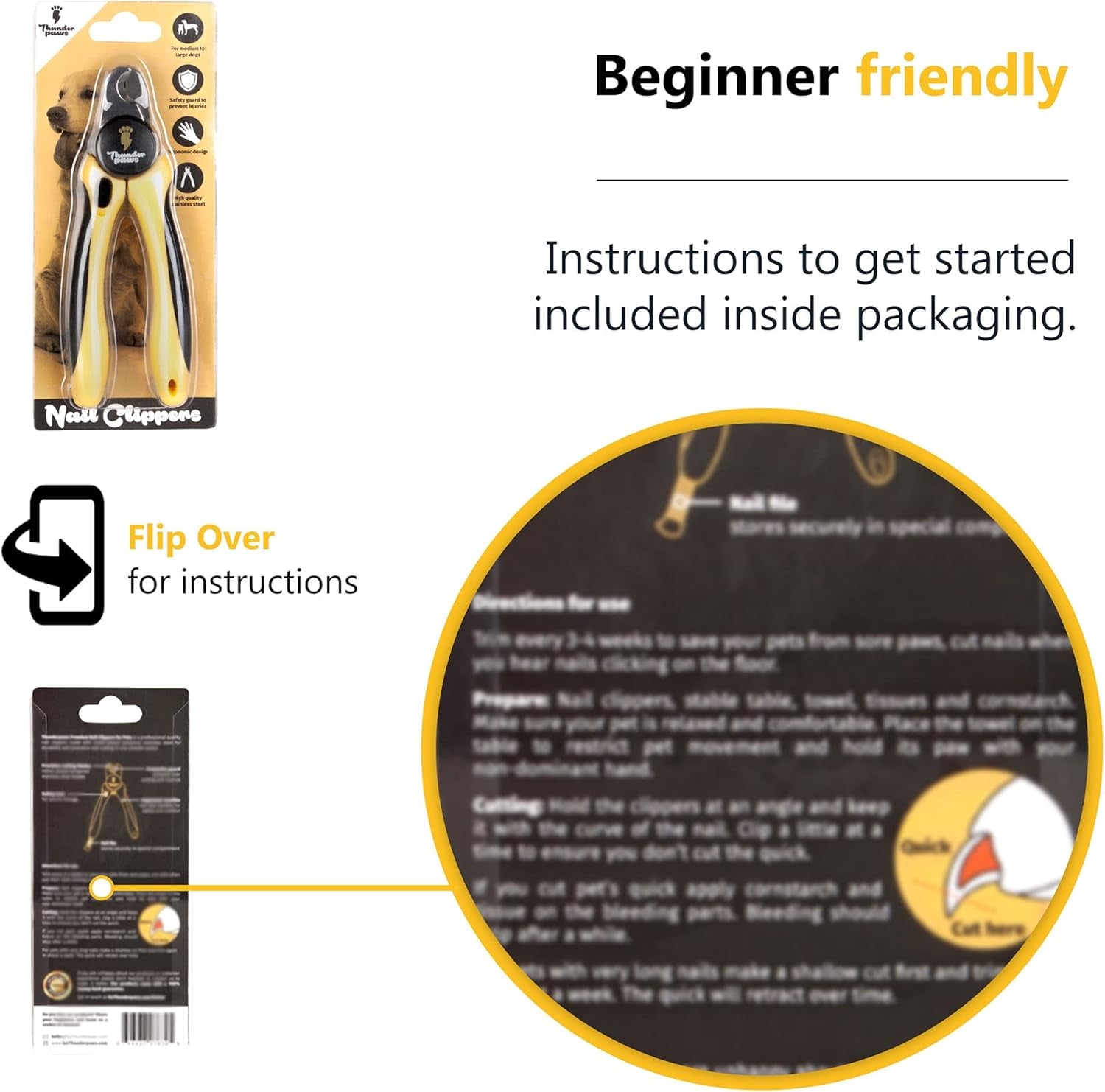 Professional-Grade Nail Clippers for Dogs Nail Trimmer with Safety Guard and Nail File - Nail Clippers for Large Dogs - Dog Nail Clipper Toenail Clippers (Yellow, Medium-Large)