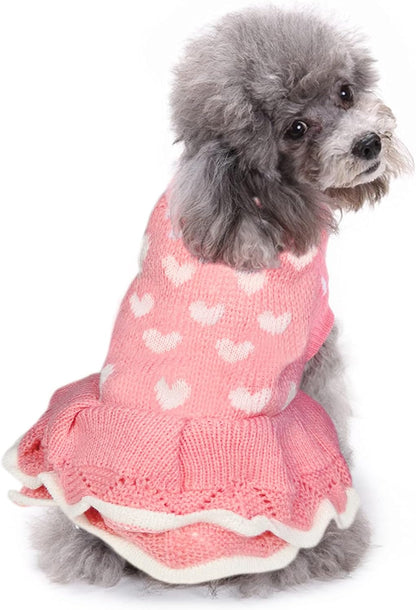 Dog Sweater Puppy Dress: Warm Pet Small Dogs Clothes Winter Dog Heart Sweater Doggy Sweatshirt Doggie Coat Cat Clothing Kitten Dresses (Pink1, Medium)
