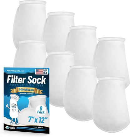 Felt Filter Socks – 7 Inch Ring Style, 200 Micron Aquarium Filter Sock for Sumps & Aquariums (7" X 12", 8 Pack)