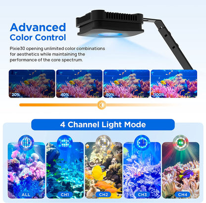 LED Aquarium Light Saltwater Aquarium Lamp 30W Full Spectrum with Remote Dimmable Nano Coral Reef Light for Fish Tank with Bracket