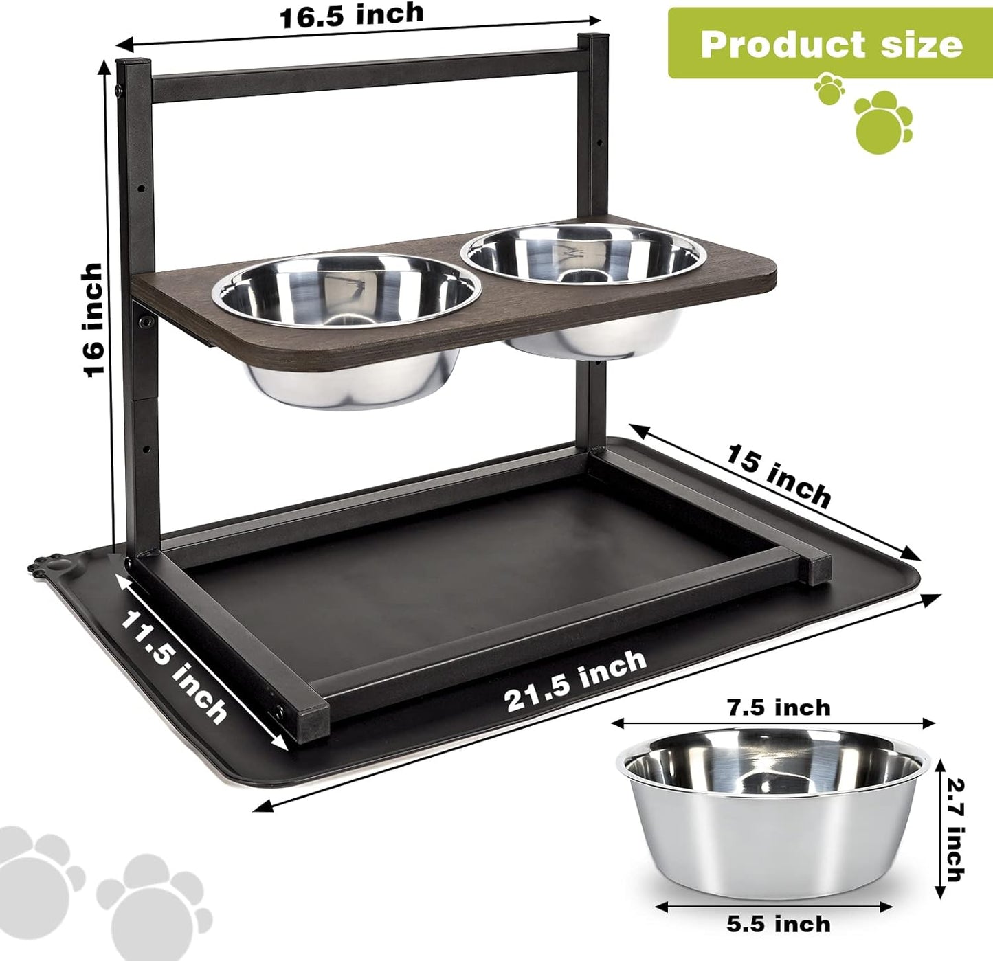 Elevated Dog Bowl Stand, Adjustable 3 Heights, 16.5X16 Inch