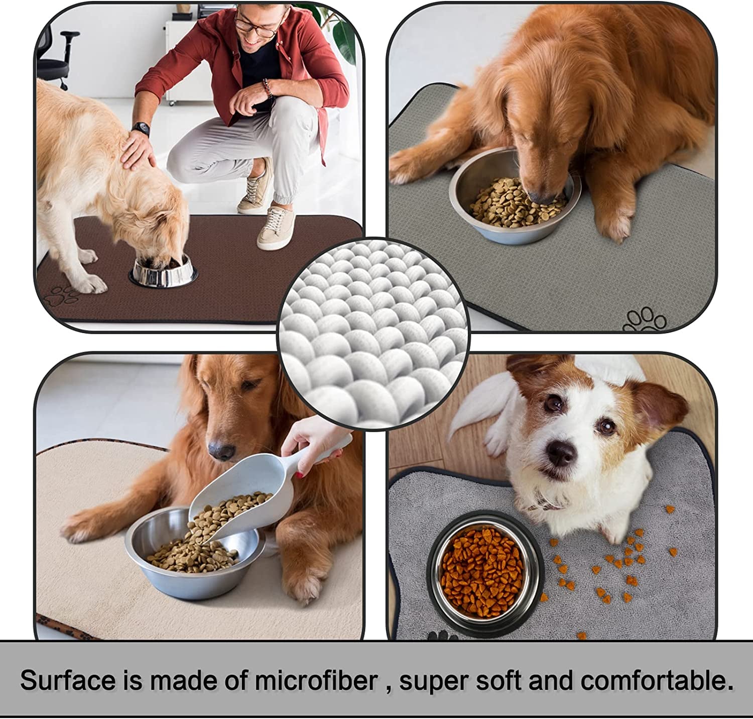 Microfiber Pet Bowl Mat Dog Cats Feeding Mats for Food and Water Dish Drying Mat with Anti-Skid Backing 14.2Inch X 24Inch Grey