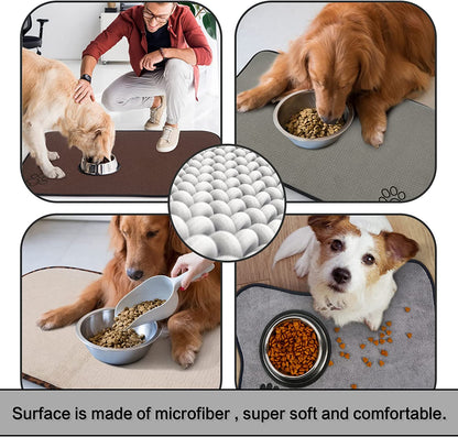 Microfiber Pet Bowl Mat Dog Cats Feeding Mats for Food and Water Dish Drying Mat with Anti-Skid Backing 14.2Inch X 24Inch Grey