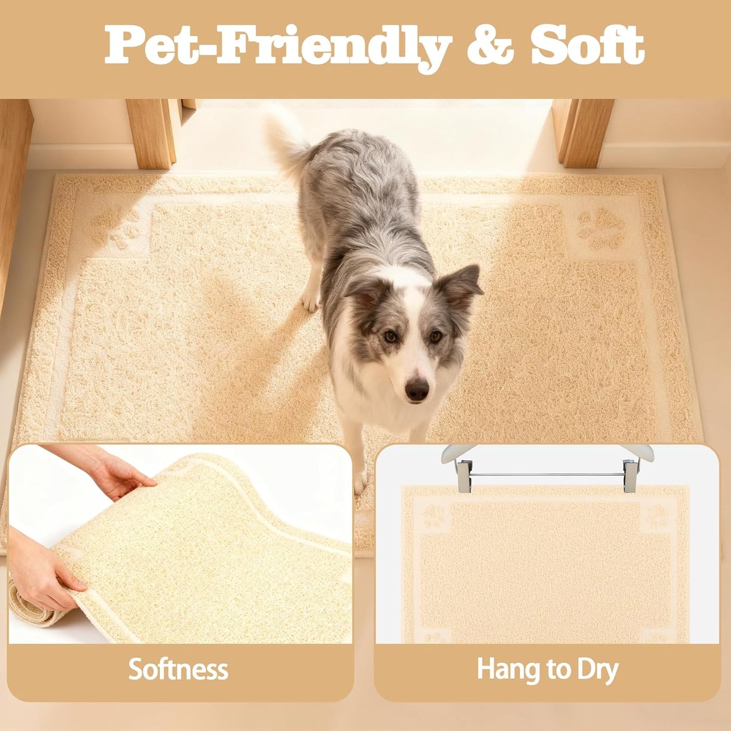 Pet Feeding Mat Large for Dogs and Cats,24"×16" Flexible and Easy to Clean Feeding Mat,Best for Non Slip Waterproof Feeding Mat. (Beige)