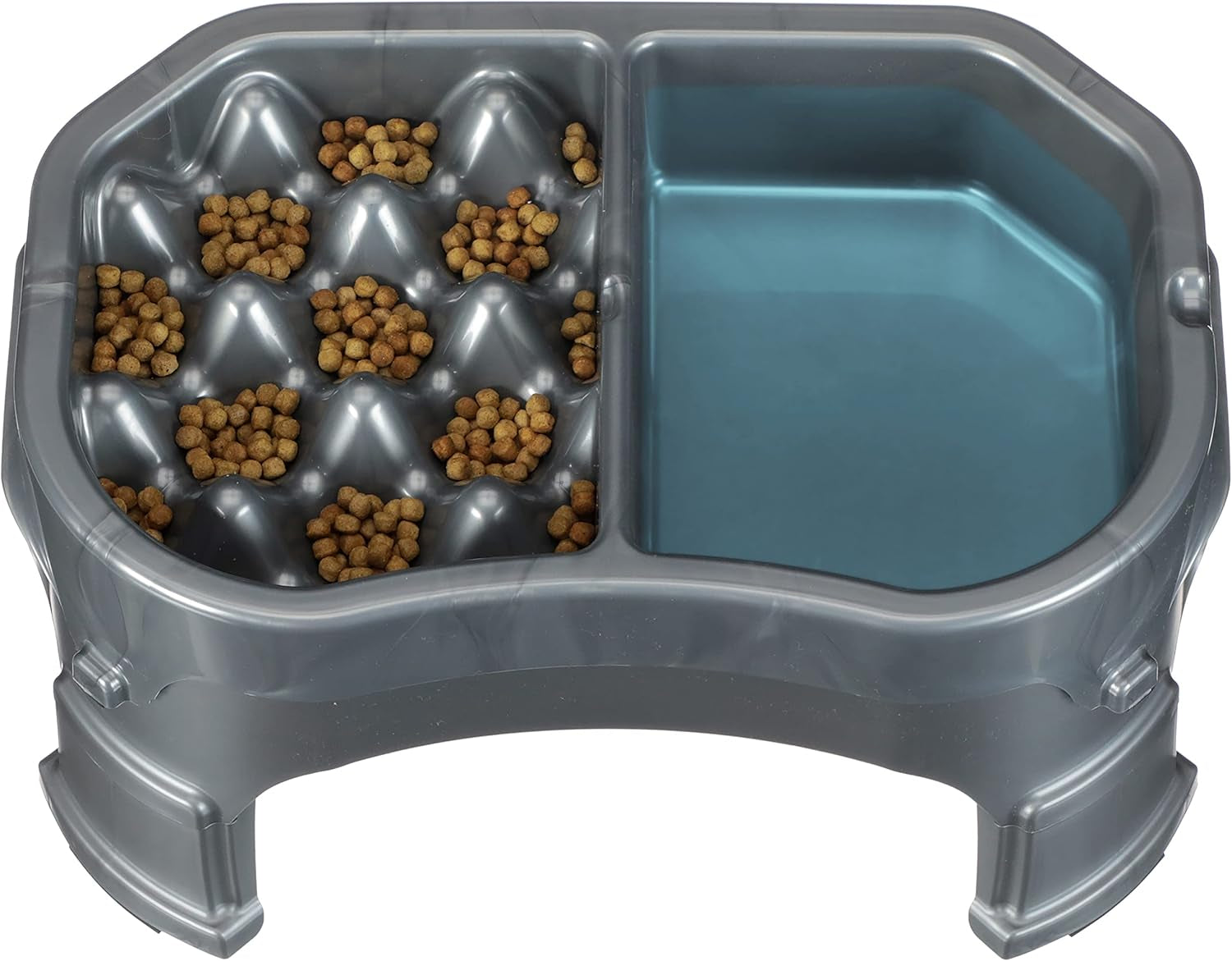 – Neater Raised Slow Feeder Dog Bowl – Elevated and Adjustable Food Height - (Double Diner, Gunmetal)