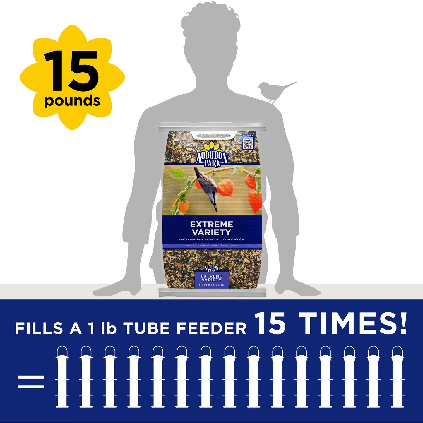 Extreme Variety Wild Bird Food, Dry, 15 Lbs., 1 Count per Pack