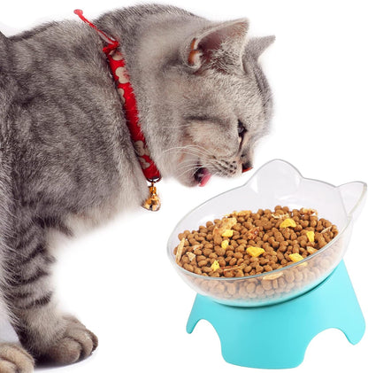 Raised Cat Food Bowls with Stand, Dishes for Food or Water, Tilted Bowl, Pet Dish with Stand (Arcuation-Bule)