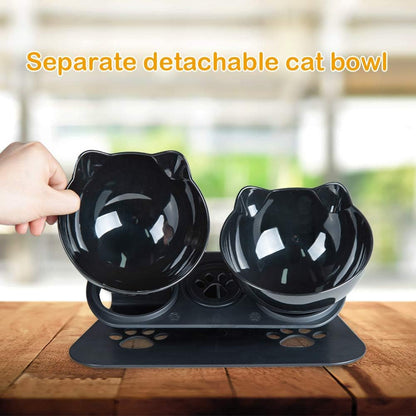 Cat Food Bowls Elevated Cat Bowls Tilted 15° Plastic Cat Dishes Double Raised Cat Bowl with Non-Slip Rubber Base Stand for Cats (Black)