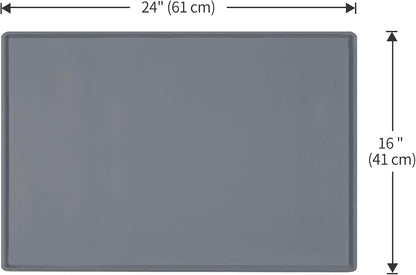 Dog Food Mat,Silicone Waterproof Food Tray,Non Slip Pet Bowl Mats Placemat,0.6" Raised Edge,Suitable for Most Small and Medium Sized Pets,24" X 16"