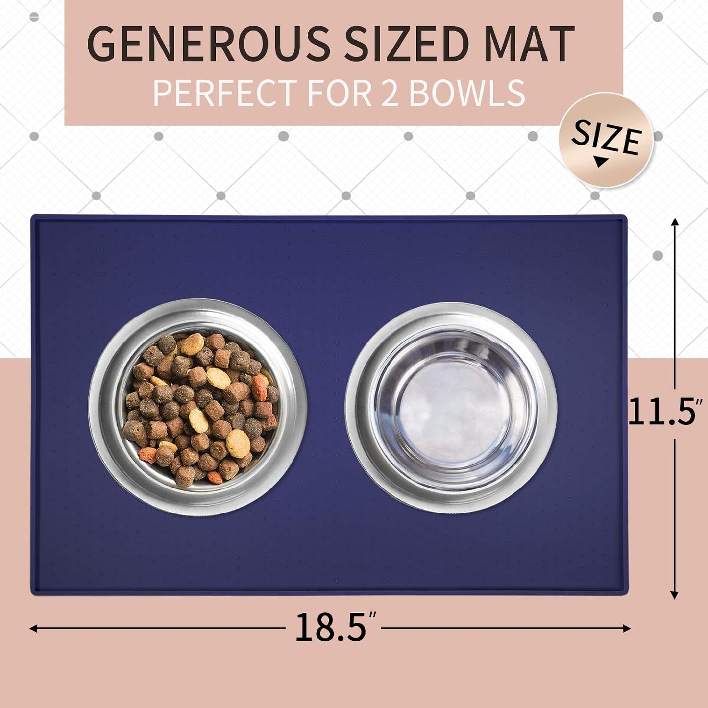 Silicone Dog Food Mat - Waterproof Dog Bowl Mats for Food and Water Bowls, Raised Edges Non-Slip Cat Food Mat, BPA Free Pet Mats for Dog Bowls (Small, Navy)