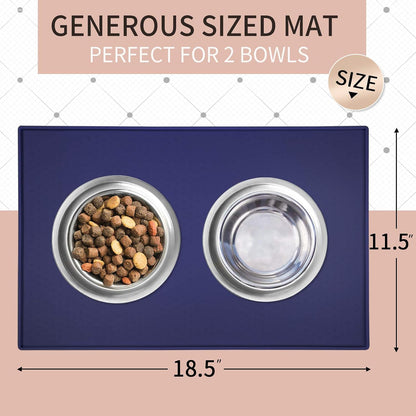 Silicone Dog Food Mat - Waterproof Dog Bowl Mats for Food and Water Bowls, Raised Edges Non-Slip Cat Food Mat, BPA Free Pet Mats for Dog Bowls (Small, Navy)