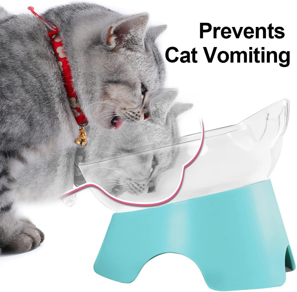 Raised Cat Food Bowls with Stand, Dishes for Food or Water, Tilted Bowl, Pet Dish with Stand (Arcuation-Bule)