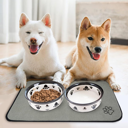 Microfiber Pet Bowl Mat Dog Cats Feeding Mats for Food and Water Dish Drying Mat with Anti-Skid Backing 14.2Inch X 24Inch Grey