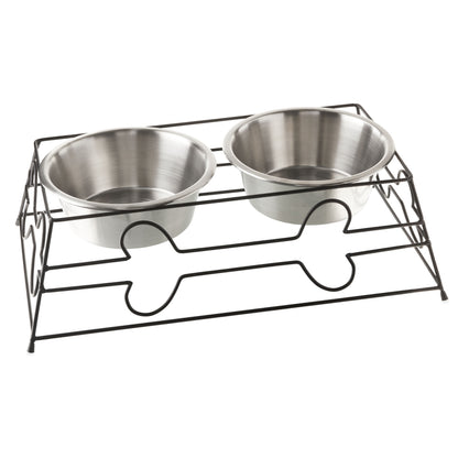Large 7.6-Cup Stainless Steel Pet Double Diner, Silver