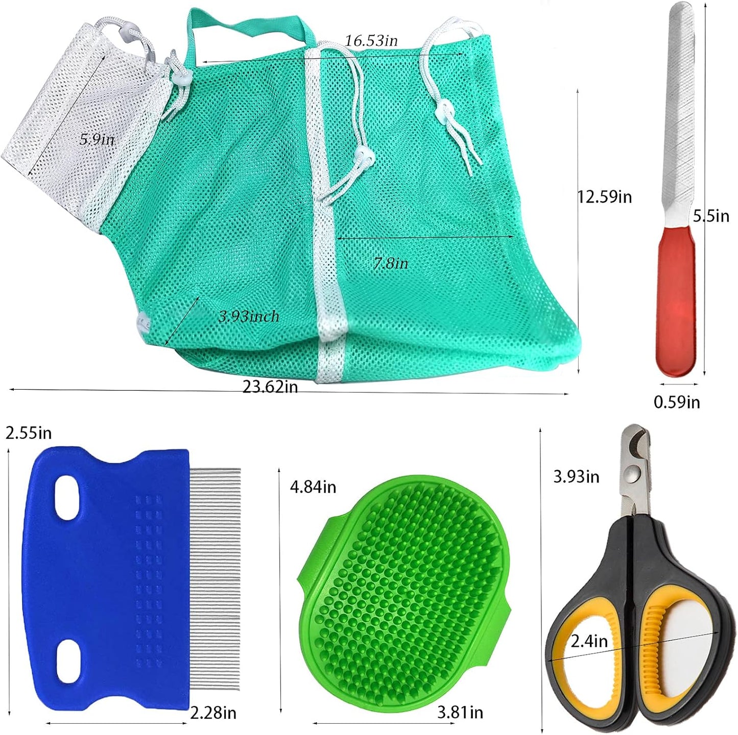 Cat Bathing Grooming Shower Net Bag Adjustable Multifunctional Breathable Anti-Bite and Anti-Scratch Restraint with Pets Nail Clippers and Trimmers for Cat’S Bathing Cleaning Tools (5Pcs Green)