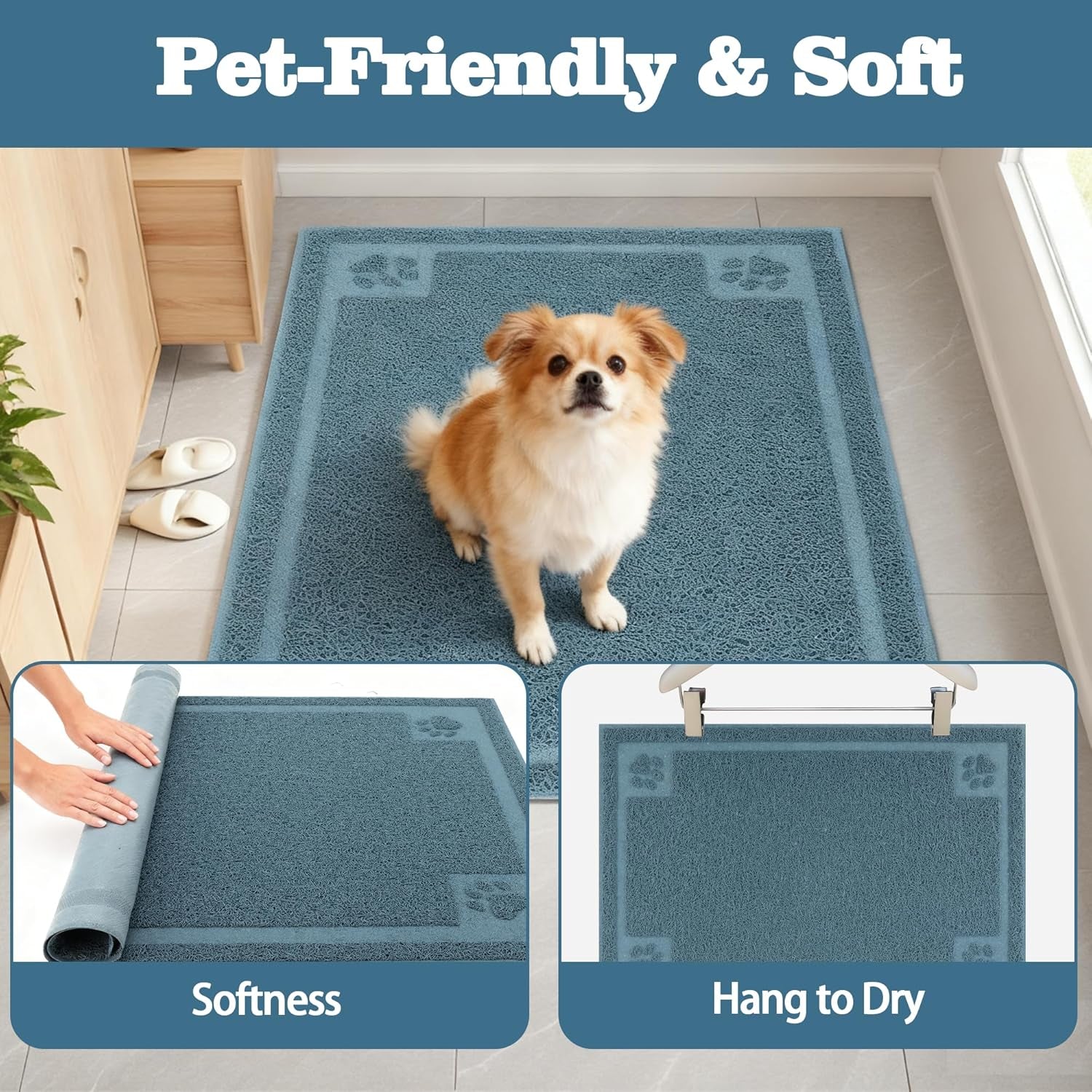 Pet Feeding Mat Large for Dogs and Cats,24"×16" Flexible and Easy to Clean Feeding Mat,Best for Non Slip Waterproof Feeding Mat. (Silver Blue)