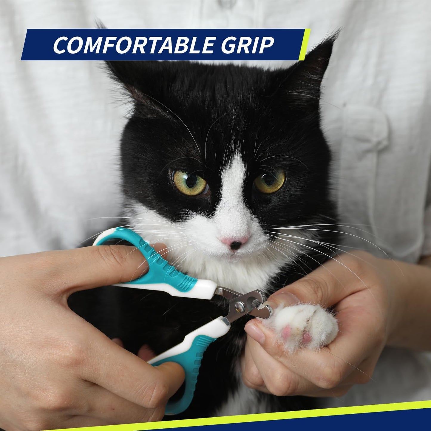 Professional Pet Nail Clippers - Ergonomic Bended Scissors for Cats, Dogs, Kittens & Small Animals - Stylish White & Pine Green Design