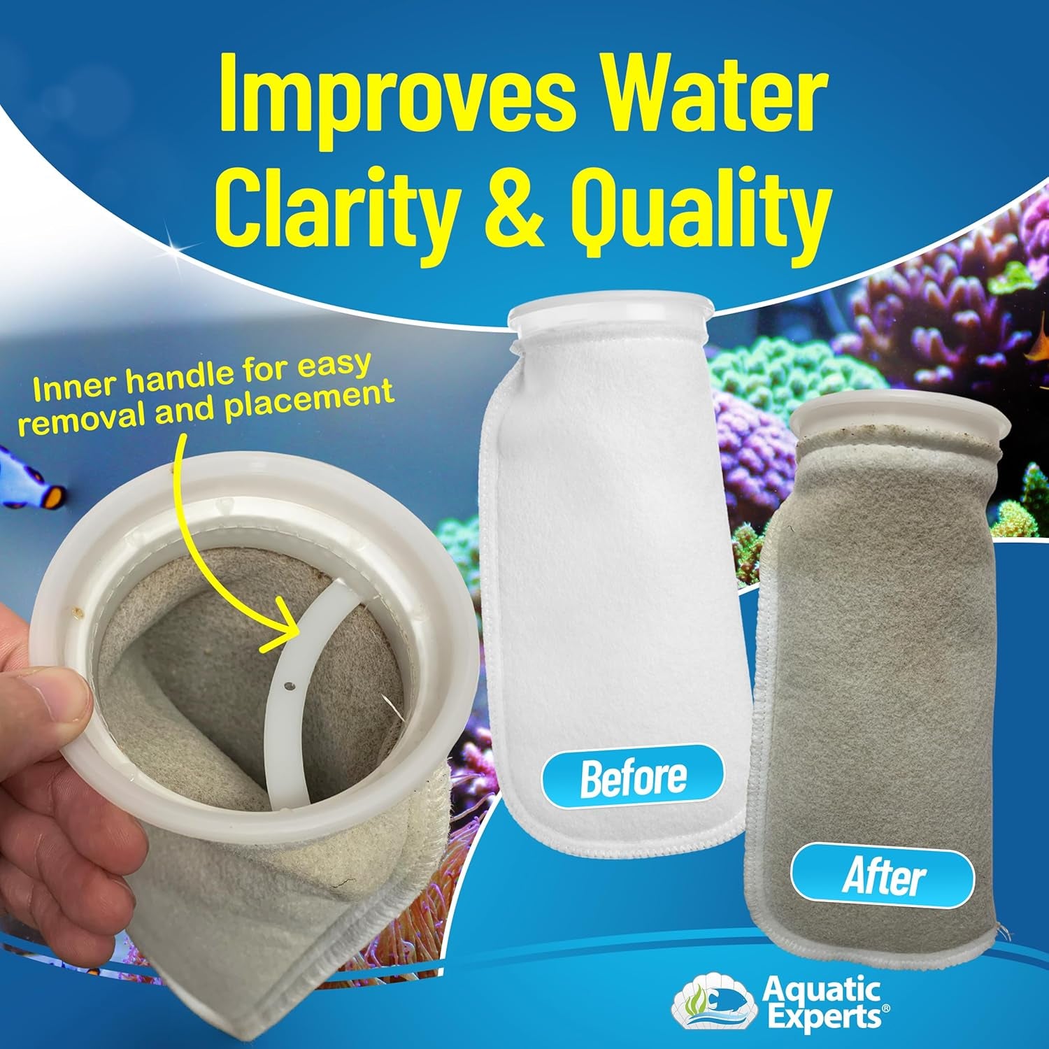 Felt Filter Socks – 4 Inch Ring Style, 200 Micron Aquarium Filter Sock for Sumps & Aquariums (4" X 8", 4 Pack)