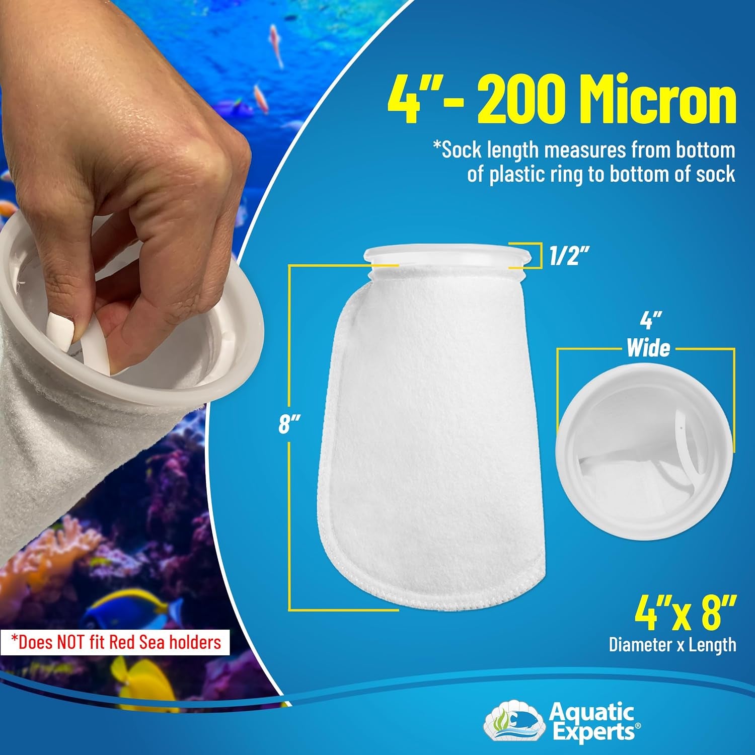 Felt Filter Socks – 4 Inch Ring Style, 200 Micron Aquarium Filter Sock for Sumps & Aquariums (4" X 8", 4 Pack)