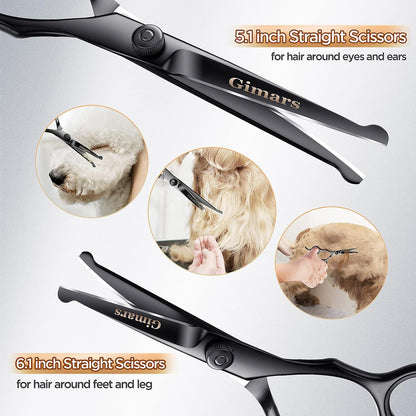 7-Inch Professional 6-in-1 Grooming Scissors for Dogs & Cats - Heavy Duty Titanium Coated with Safety Round Tip