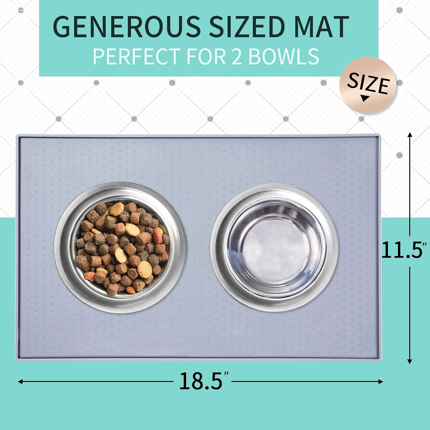 Silicone Dog Food Mat - Waterproof Dog Bowl Mats for Food and Water Bowls, Raised Edges Non-Slip Cat Food Mat, BPA Free Pet Mats for Dog Bowls (Small, Mist)