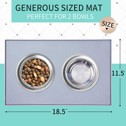 Silicone Dog Food Mat - Waterproof Dog Bowl Mats for Food and Water Bowls, Raised Edges Non-Slip Cat Food Mat, BPA Free Pet Mats for Dog Bowls (Small, Mist)