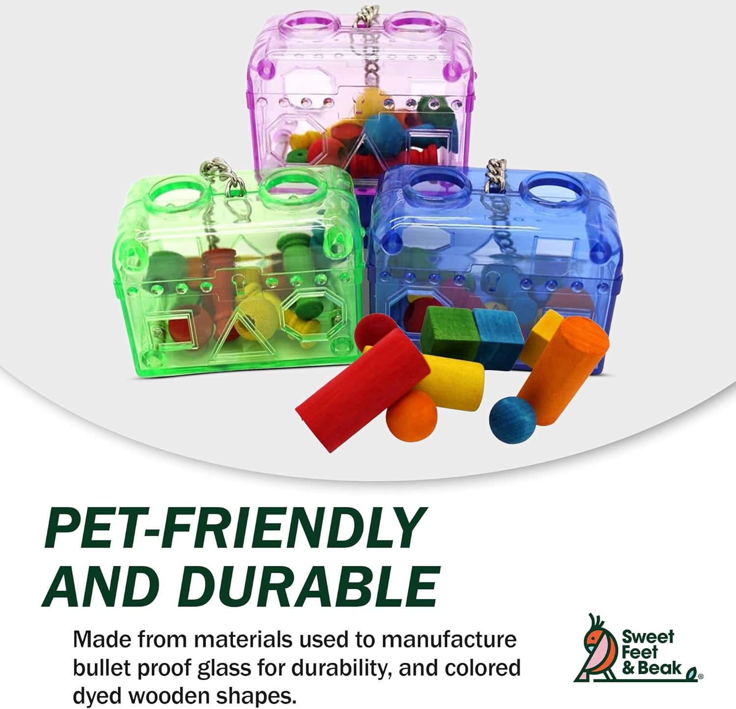 Large or Small Treasure Chest - Perfect Bird Cage Toy Colorful, Safe, Easy to Install - Washable, Refillable, Non-Toxic, Foraging Box - Cage Accessories