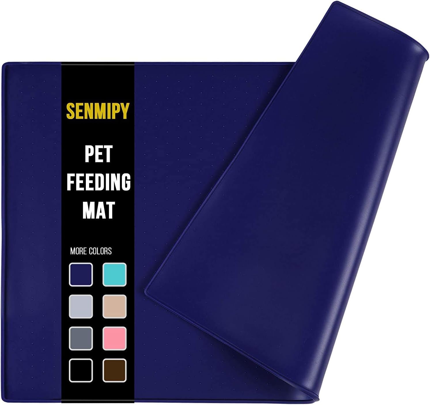 Silicone Dog Food Mat - Waterproof Dog Bowl Mats for Food and Water Bowls, Raised Edges Non-Slip Cat Food Mat, BPA Free Pet Mats for Dog Bowls (Small, Navy)
