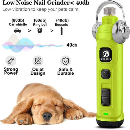 Dog Nail Grinder with 2 LED Light - Super Quiet Pet Nail Grinder Powerful 2-Speed Electric Dog Nail Trimmer File Toenail Grinder for Puppy Small Medium Large Breed Dogs & Cats (Green)