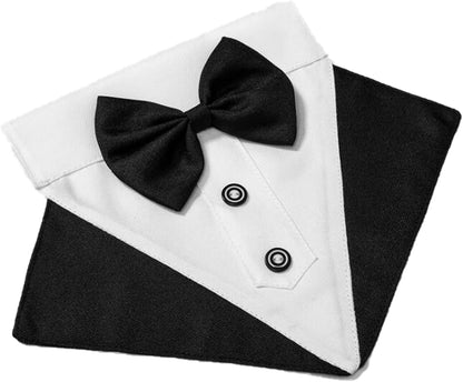 Formal Dog Tuxedo Bandana Dog Wedding Bandana Collar Dog Collar with Bow Tie Adjustable Dog Bowtie Collar Bandana for Small Medium Large Dog Pet (Balck, M)