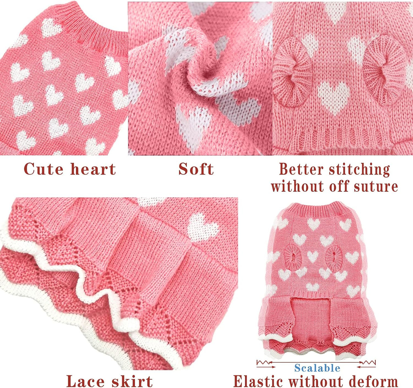 Dog Sweater Puppy Dress: Warm Pet Small Dogs Clothes Winter Dog Heart Sweater Doggy Sweatshirt Doggie Coat Cat Clothing Kitten Dresses (Pink1, Medium)