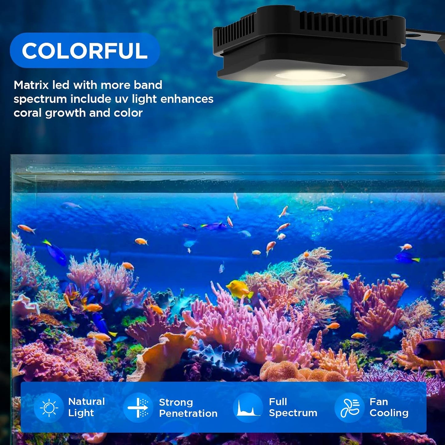 LED Aquarium Light Saltwater Aquarium Lamp 30W Full Spectrum with Remote Dimmable Nano Coral Reef Light for Fish Tank with Bracket