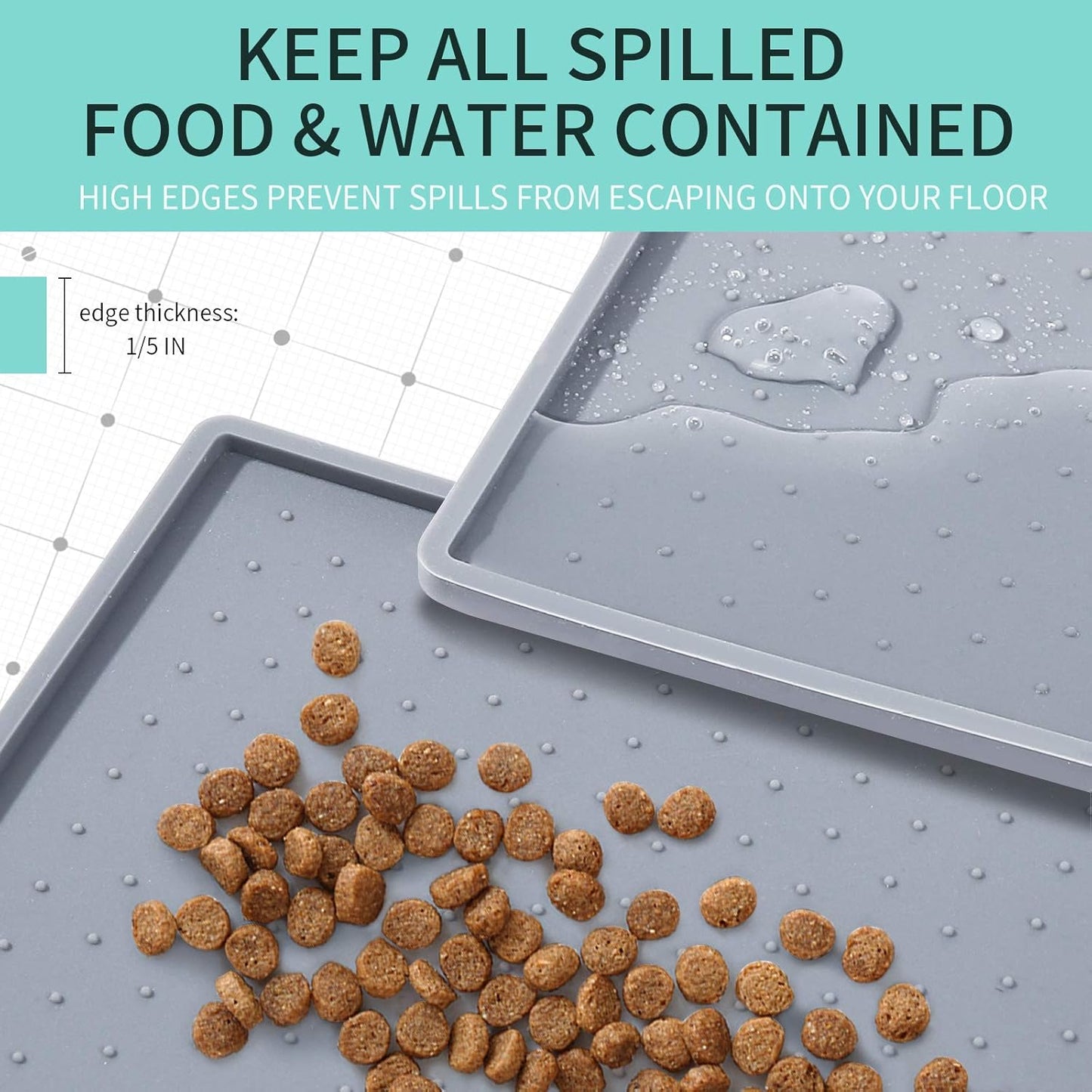 Silicone Dog Food Mat - Waterproof Dog Bowl Mats for Food and Water Bowls, Raised Edges Non-Slip Cat Food Mat, BPA Free Pet Mats for Dog Bowls (Small, Mist)