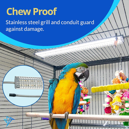 Happybird Lighting Bird Cage Light with Chew Guard - Full Spectrum LED Pet Light - Simulates Natural Environment - Safe for Hookbill Birds – Easy to Install - (10" Long)