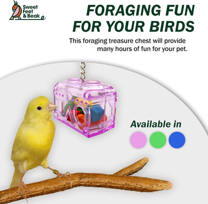 Large or Small Treasure Chest - Perfect Bird Cage Toy Colorful, Safe, Easy to Install - Washable, Refillable, Non-Toxic, Foraging Box - Cage Accessories