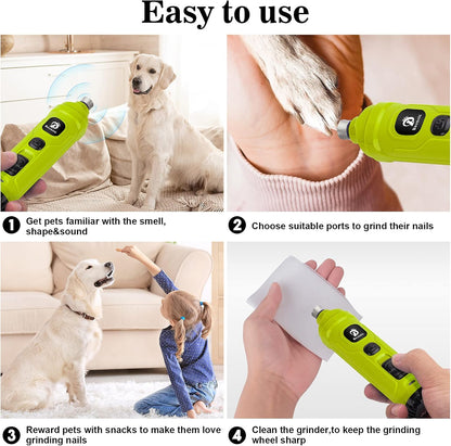 Dog Nail Grinder with 2 LED Light - Super Quiet Pet Nail Grinder Powerful 2-Speed Electric Dog Nail Trimmer File Toenail Grinder for Puppy Small Medium Large Breed Dogs & Cats (Green)