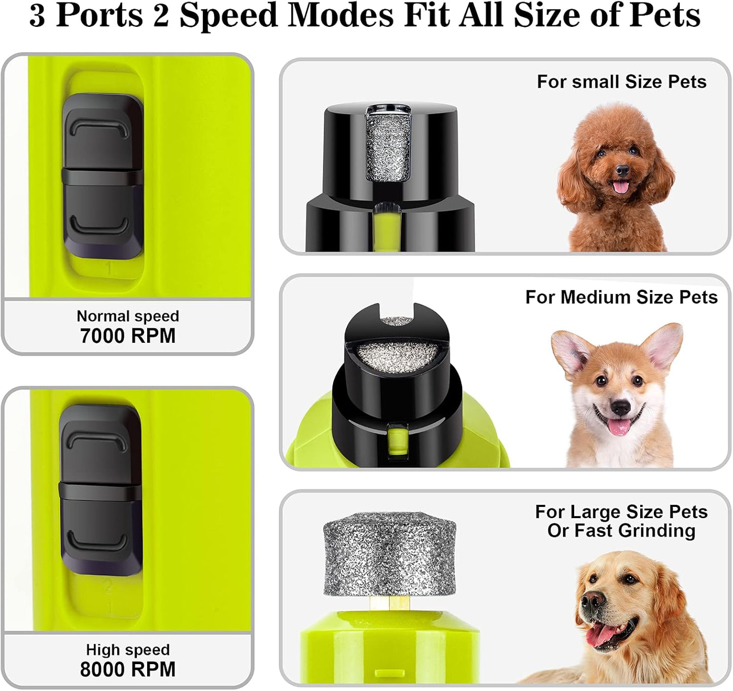 Dog Nail Grinder with 2 LED Light - Super Quiet Pet Nail Grinder Powerful 2-Speed Electric Dog Nail Trimmer File Toenail Grinder for Puppy Small Medium Large Breed Dogs & Cats (Green)