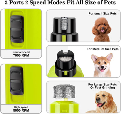 Dog Nail Grinder with 2 LED Light - Super Quiet Pet Nail Grinder Powerful 2-Speed Electric Dog Nail Trimmer File Toenail Grinder for Puppy Small Medium Large Breed Dogs & Cats (Green)