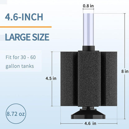 Aquarium Large Bio Sponge Filter Quiet Betta Fry Shrimp and Small Fish Foam Filter for Fish Tank up to 60 Gallon