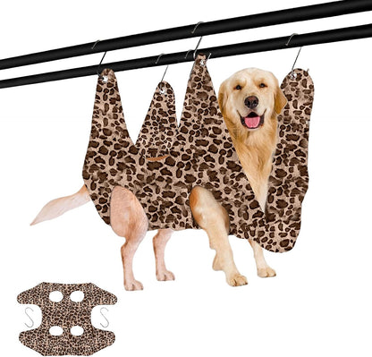 Dog Grooming Hammock, Pet Grooming Hammock Harness for Cats Dogs Grooming Helper Durable Restraint Bag Drying Towel for Bathing Trimming Nail Clipping, with 2 Hooks, Leopard Printing (Small)